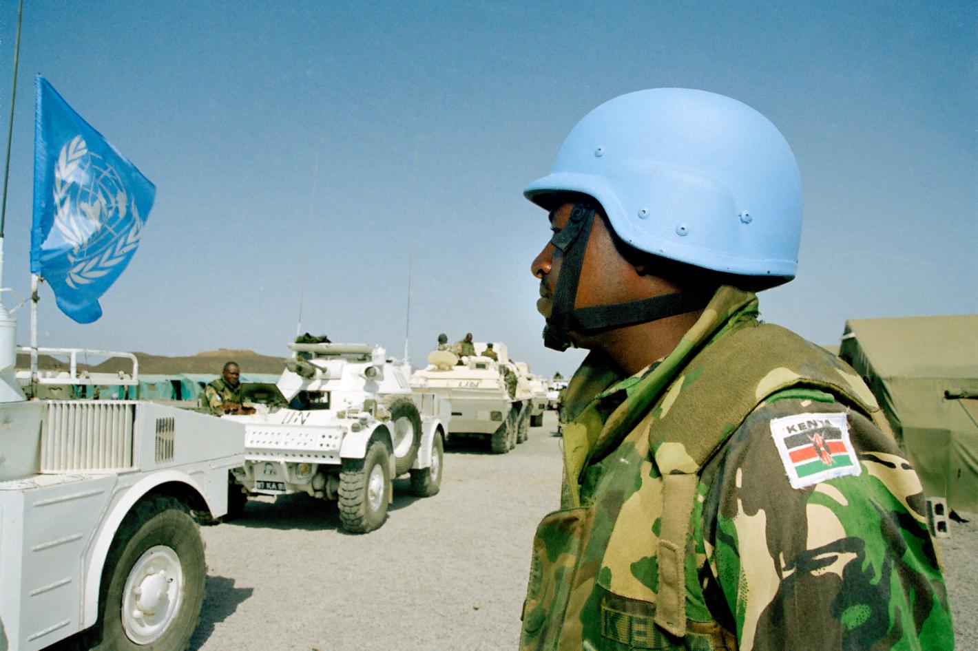 UNMEE Kenyan Peacekeeper in Assab, Eastern Sector of the Temporary Security Zone (TSZ) before going on patrol.